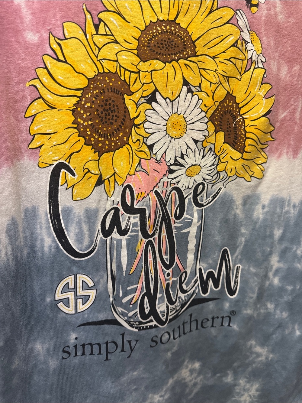 Simply Southern Pink, White & Blue Tie-Dye Long Sleeve Tee M Carpe Diem - Picture 5 of 6